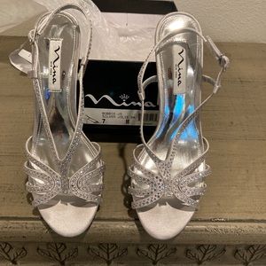 Nina Silver Sandal Heel Size 7.0.  Worn once to a party, but no longer fit.